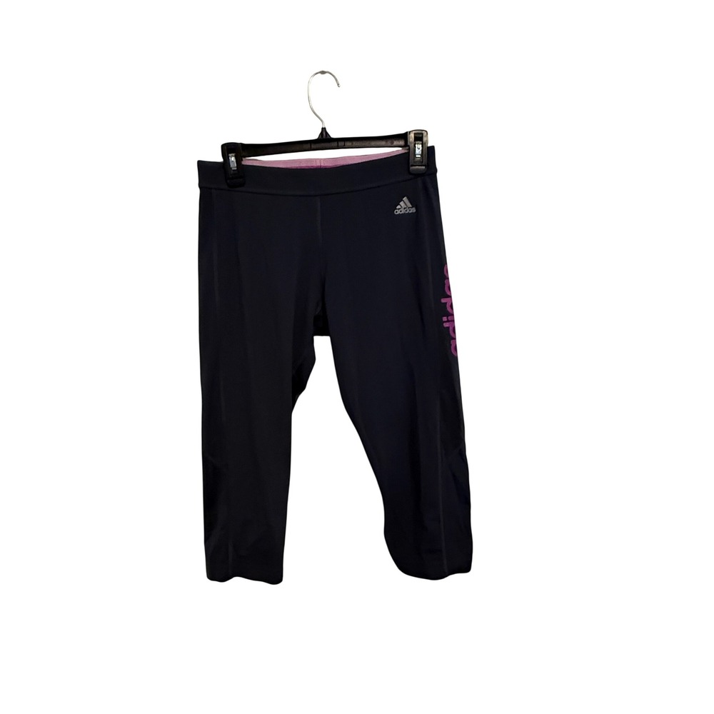 Adidas Womens ClimaLite Capri Leggings Athletic Black Purple Logo Size‎ M